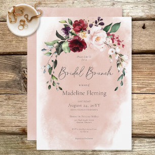 Rustikales Burgund & Blush Pink Roses Bridal Brunc Einladung