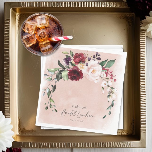 Rustikales Burgund & Blush Pink Roses Bridal Lunch Serviette (Rustic Burgundy & Blush Pink Roses Bridal Luncheon Napkins)