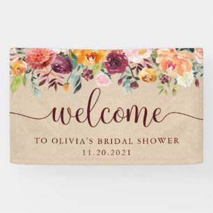 Rustikales Burgund Floral auf Kraft Look   Willkom Banner