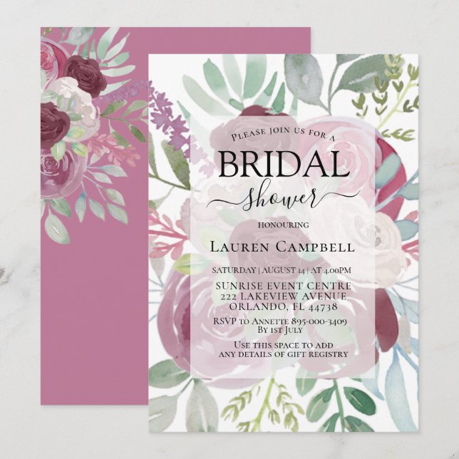 Rustikales Burgund-Floral-Brautparty Einladung (Vorne/Hinten)