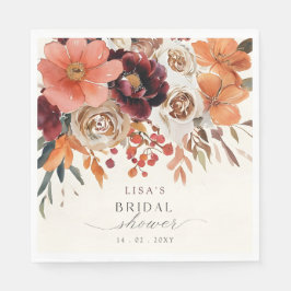 Rustikales Burgund Floral Fall Brautparty Serviette