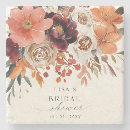 Rustikales Burgund Floral Fall Brautparty Steinuntersetzer