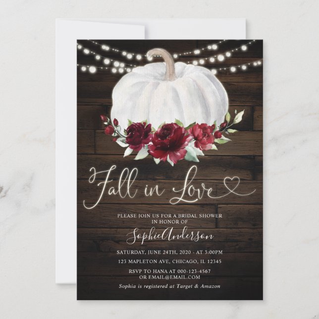Rustikales Burgund-Floral Fall in Liebe Brautparty Einladung (Vorderseite)