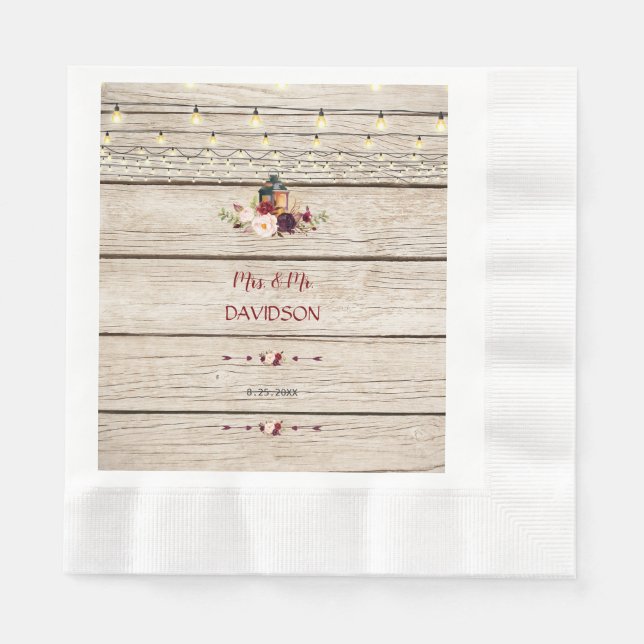 Rustikales Burgund Floral Lantern Alter Stall Hoch Serviette (Vorderseite)