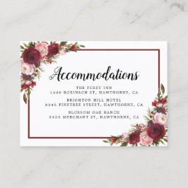 Rustikales Burgund Floral Wedding Hotel Unterkunft Visitenkarte