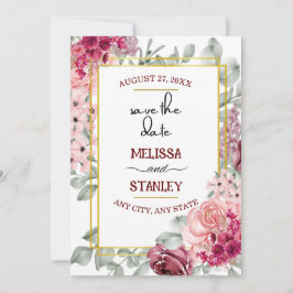 Rustikales Burgund Marsala Pink Floral Save the Da Einladung