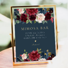 Rustikales Burgund & Navy Blauer Mimosa Bar Sign Poster