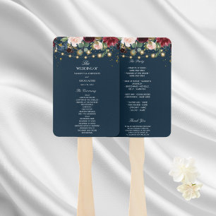 Rustikales Burgund Navy Blue & Red Blume & Lights Fächer