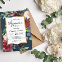 Rustikales Burgund Navy Blue & Red Floral Gold Fra