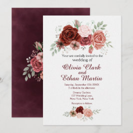 Rustikales Burgund Pink Floral Einladung