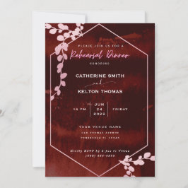 Rustikales Burgund Rosa Probe Abendessen Einladung