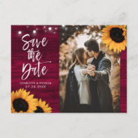 Rustikales Burgund-Sonnenblumen-Foto Save the Date