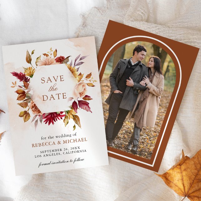 Rustikales Burgund Terracotta Foto für Hochzeiten Save The Date (Von Creator hochgeladen)