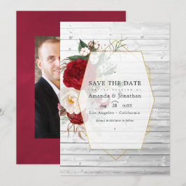 Rustikales Burgund und geometrische Hochzeit mit w Save The Date