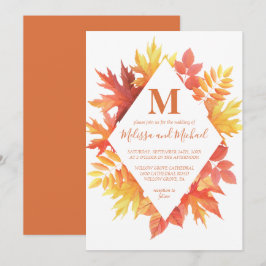 Rustikales Burgund und orangefarbene Herbstlaub Ho Einladung