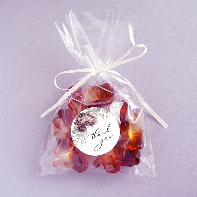 Rustikales Burgund und Plum Floral Vielen Dank für Runder Aufkleber (A cute favor idea for a bridal shower or other event.)