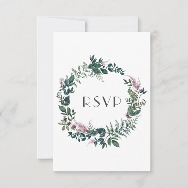 Rustikales Burgund und Waldgrüner Blumenreath | RSVP Karte (Vorderseite)
