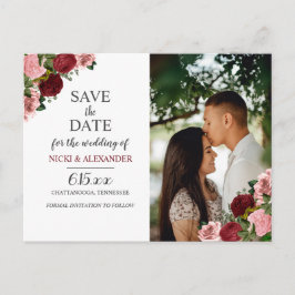 Rustikales Burgunder Blush Bloral Hochzeitstag Ret Postkarte