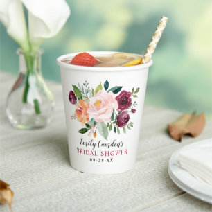 Rustikales Burgunder Blush Fall Brautparty Pappbecher