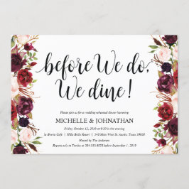 Rustikales Burgunder-Hochzeits-Proben-Abendessen Einladung