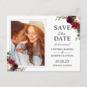 Rustikales Burgunder Rotes Foto Save the Date Postkarte