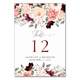 Rustikales Burgundy Blush Floral Elegantes Hochzei Tischnummer