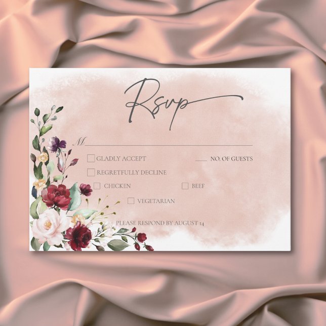 Rustikales Burgundy & Blush Pink Roses Hochzeitses RSVP Karte (Rustic Burgundy & Blush Pink Roses Wedding Dinner RSVP Card)