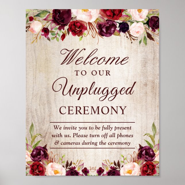 Rustikales Burgundy Floral Unplugged Wedding Zerem Poster (Vorne)