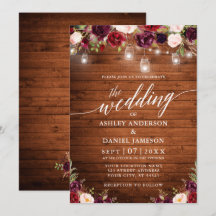 Rustikales Burgundy Jar Lights Calligrafy Wedding