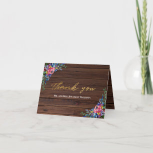Rustikales Burgundy Navy Gold Floral Dark Wood Dankeskarte