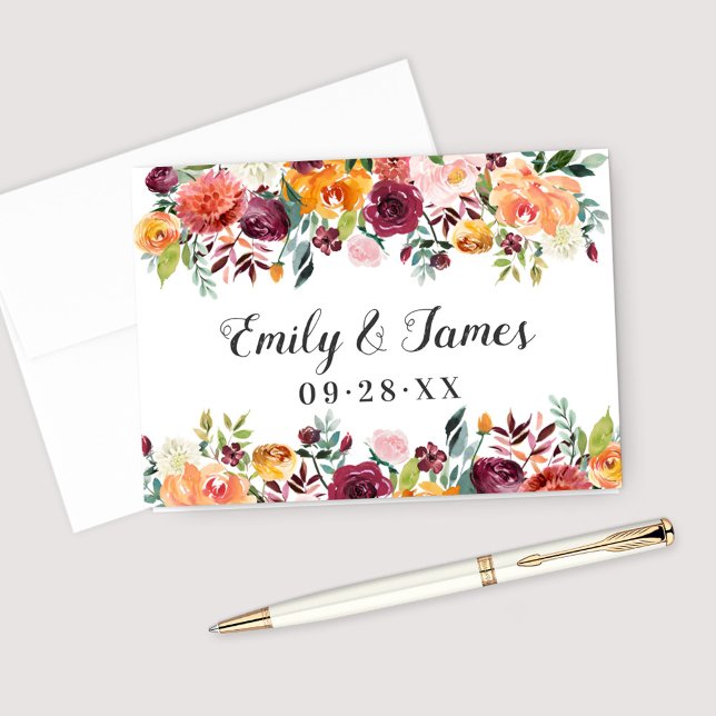 Rustikales Burgundy Pink Fall Floral Wedgram Dankeskarte (Von Creator hochgeladen)
