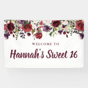 Rustikales Burgundy Red Floral Sweet 16 Party Banner