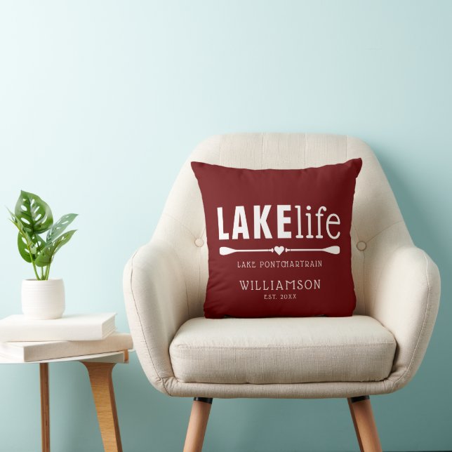 Rustikales Burgundy Red Lake Life Paddles Kissen (Stuhl )