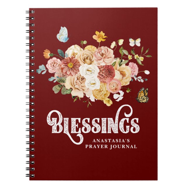 Rustikales burgundy Red Pink Floral Blessence Jour Notizblock (Vorderseite)