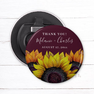 Rustikales Burgundy Red Sunflower Couple Names Flaschenöffner