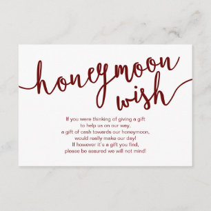 Rustikales Burgundy-Script, Hochzeitshoneymoon-Wis Begleitkarte