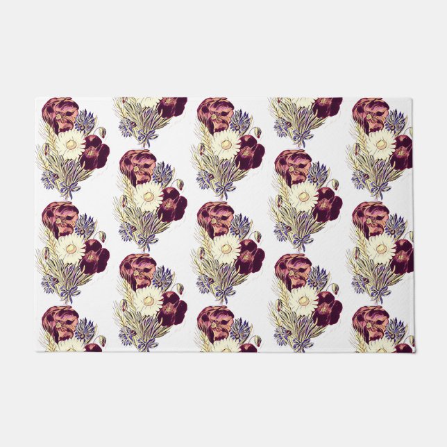 Rustikales Burgundy White Blue Flowers Bouquet Flo Fußmatte (Vorderseite)