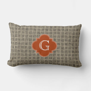 Rustikales Burlap Burnt Orange Quatrefolienmonogra Lendenkissen