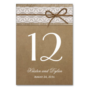 Rustikales Burlap Elegante Lace Wedding Tischnumme Tischnummer