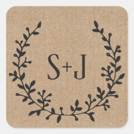 Rustikales Burlap Elegantes Black Wreath Wedding S Quadratischer Aufkleber