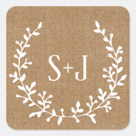 Rustikales Burlap Elegantes White Wreath Wedding S Quadratischer Aufkleber