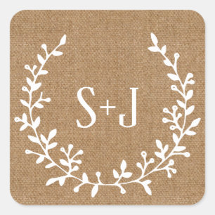 Rustikales Burlap Elegantes White Wreath Wedding S Quadratischer Aufkleber