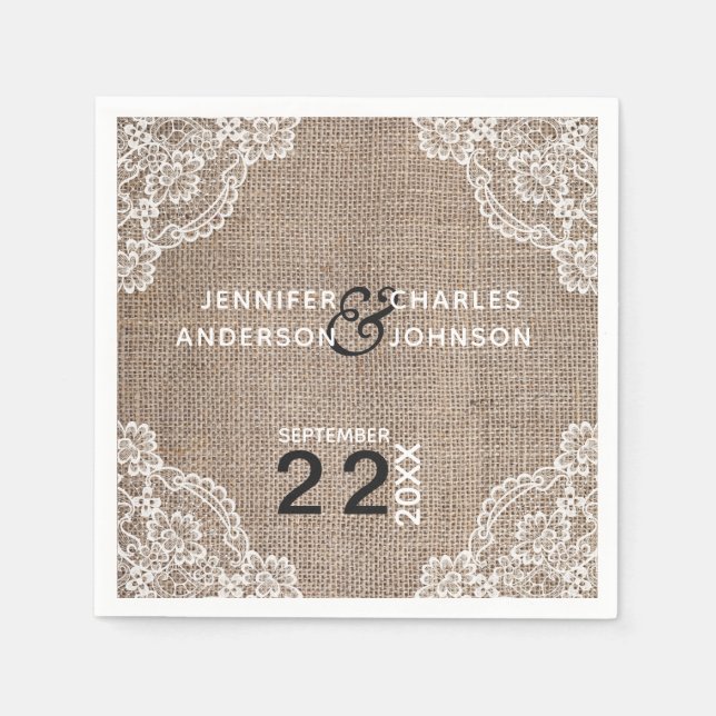 Rustikales Burlap-Fabric Lace | Napkins Serviette (Vorderseite)