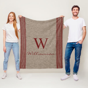 Rustikales Burlap Farmhouse Ticking Strip Monogram Fleecedecke