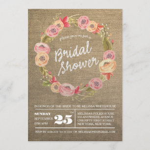 Rustikales Burlap Floral Wreath Brautparty Einladu Einladung