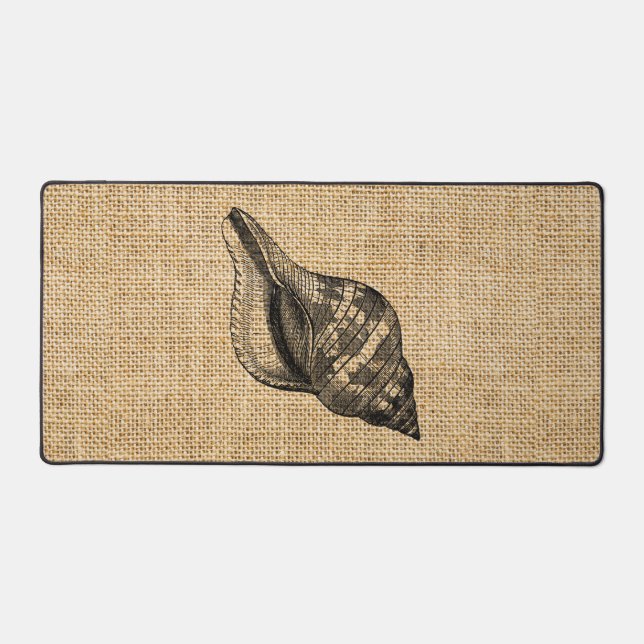 Rustikales Burlap Foto Image Beach Theme Seashells Schreibtischunterlage (Vorderseite)