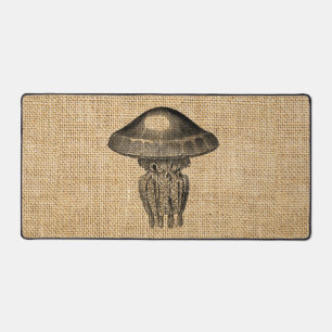 Rustikales Burlap-Foto Image Jellyfish Design Schreibtischunterlage