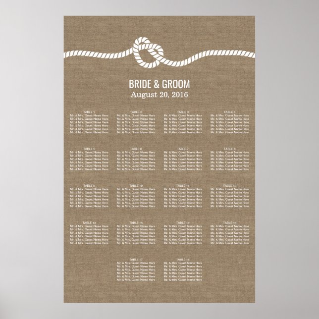 Rustikales Burlap Knoten 18 Tische Hochzeitstabell Poster (Vorne)