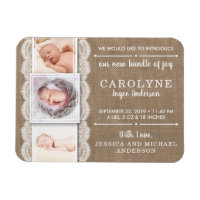 Rustikales Burlap & Lace | 3 Foto Geburtsankündigu