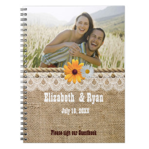 Rustikales Burlap, Lace and Rope, Wedelgast anmeld Notizblock